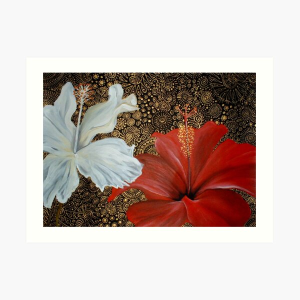 Red and White Hibiscus Art Print