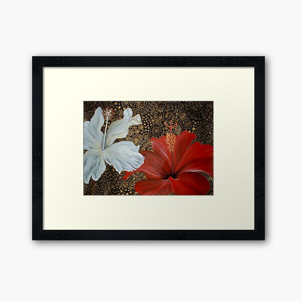 Red and White Hibiscus Framed Art Print