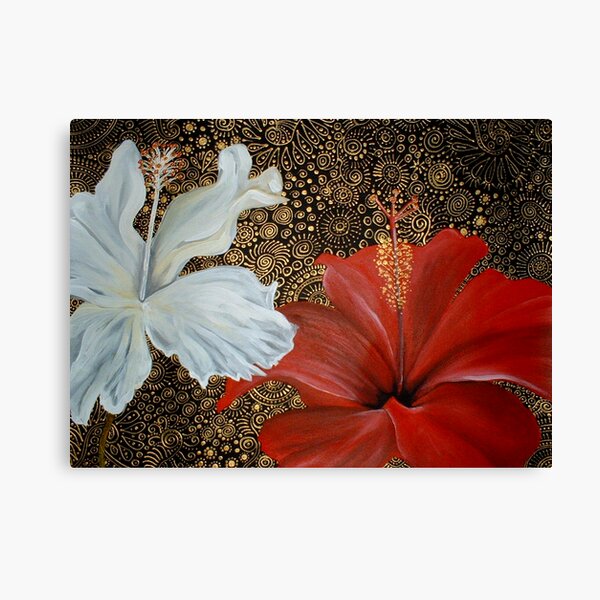 Red and White Hibiscus Canvas Print