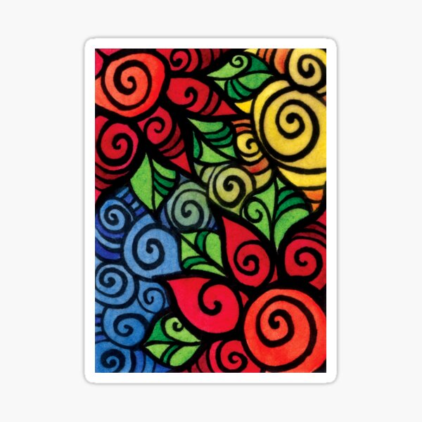 Swirly Cool and Bright Flower Pattern Sticker