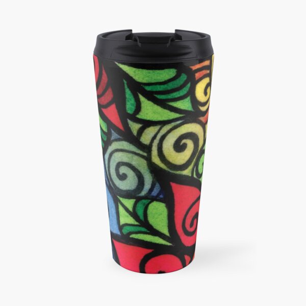 Swirly Cool and Bright Flower Pattern Travel Mug