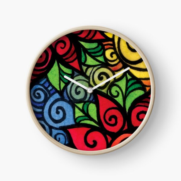 Swirly Cool and Bright Flower Pattern Clock