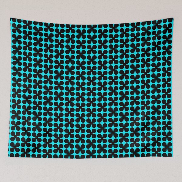 Item preview, Black and cyan light blue seamless flower pattern designed and sold by Ray Loka.