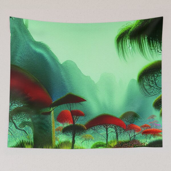 Item preview, Digital Painting Scene Of a Lake Between Many Colorful Plants, Amazing Nature designed and sold by NatureFood.
