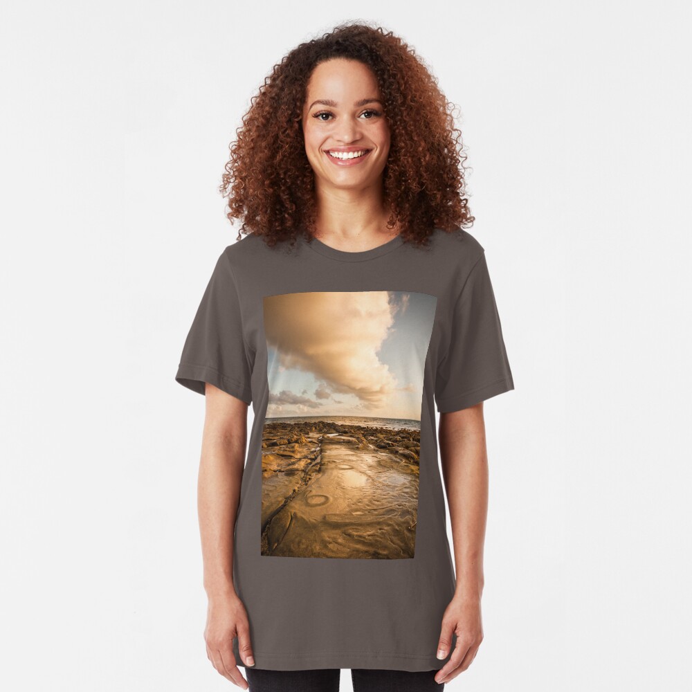 Rocky beach at tip of Borneo Slim Fit T-Shirt
