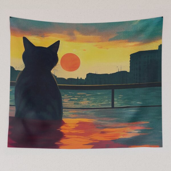 Item preview, Cute Cat Watching Sunset Sticker  designed and sold by TheCreativeFab.