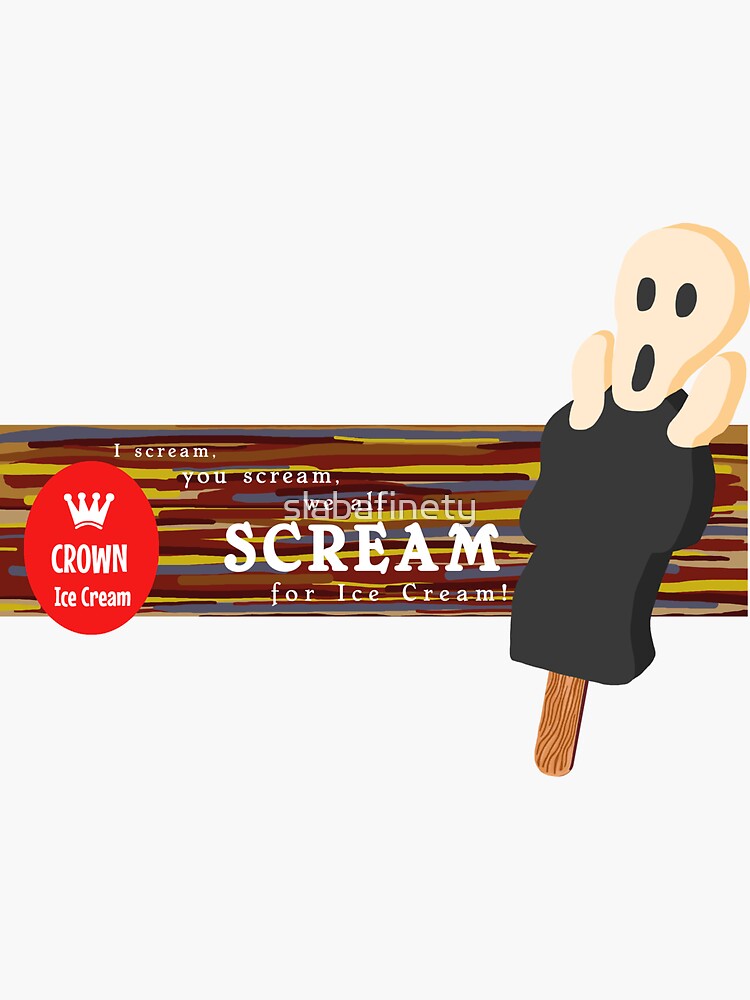 "Crown Ice Cream Ad Scream Vanilla and Licorice Ice Cream" Sticker for
