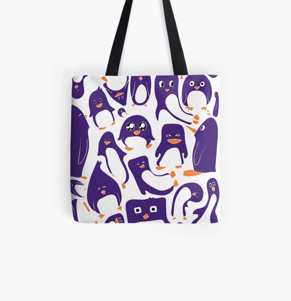 Purple Penguin Party All Over Print Tote Bag