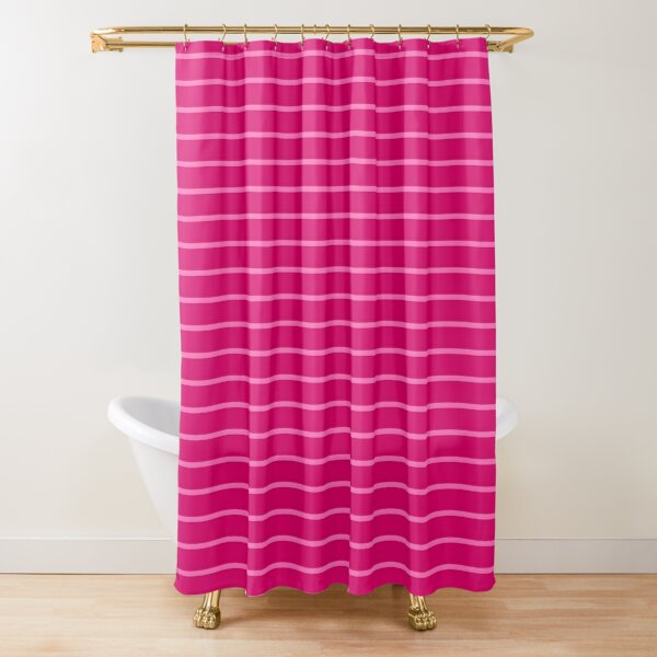 WHIMSICAL CHIC RED HOT PINK STRIPES WHITE SHOWER CURTAIN