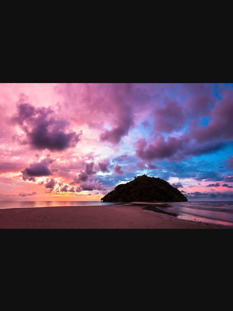 Tropical island and paradise beach at sunset by Juhku