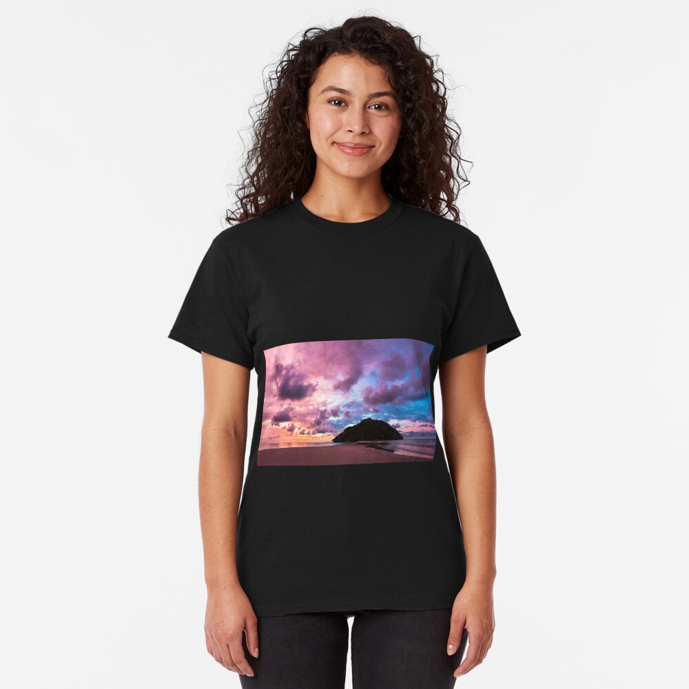 Tropical island and paradise beach at sunset Classic T-Shirt