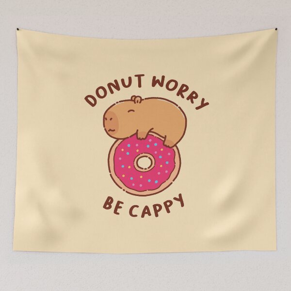 Item preview, Don't worry be cappy, Dont worry be happy, capybara on a donut, capy designed and sold by manydoodles.