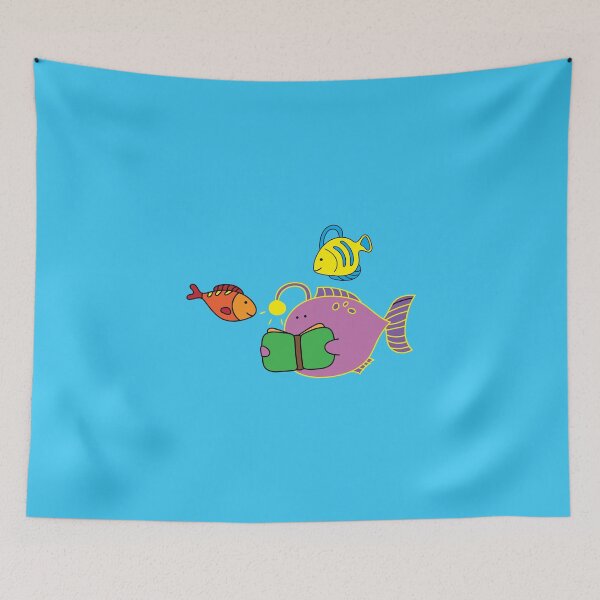 Item preview, funny cute lanternfish reading book with friends designed and sold by wordspotrayal.