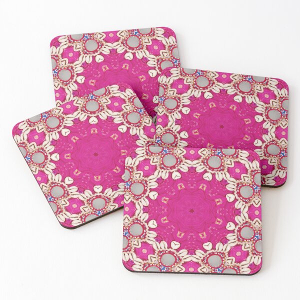 Item preview, hippie chic bohemian indian pattern seashells pink fuschia mandala designed and sold by LEILA ART SPACE.