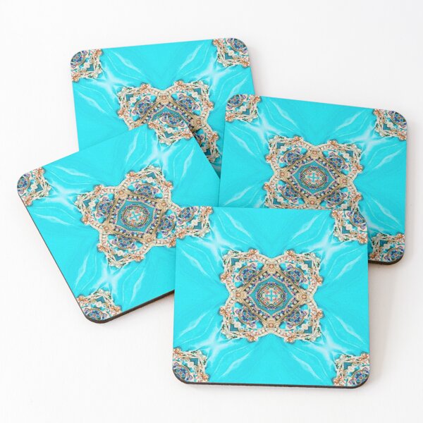 Item preview, Decorative Ethnic  Moroccan Pattern Turquoise Blue Gold Medallion designed and sold by LEILA ART SPACE.