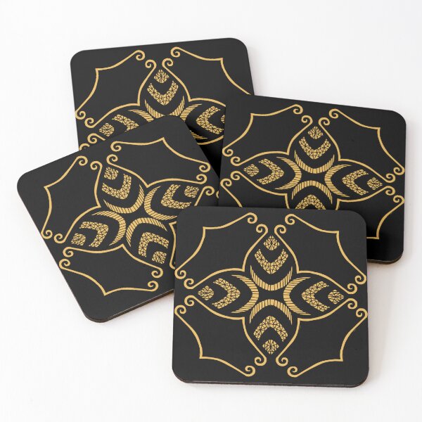 Item preview, Four leaf cross and floral outline motif gold on black designed and sold by Encie-Designs.