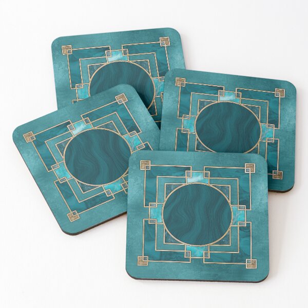 Item preview, Stained Glass Art Deco Design Emerald Green with Teal and Gold designed and sold by artsandsoul.