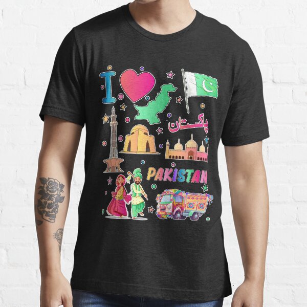 "Pakistani hand drawn landmarks, Pakistan map, Culture icons, flag" T