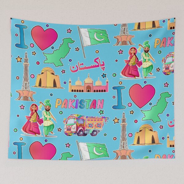 Item preview, Pakistani hand drawn landmarks, Pakistan map, Culture icons, flag designed and sold by mashmosh.