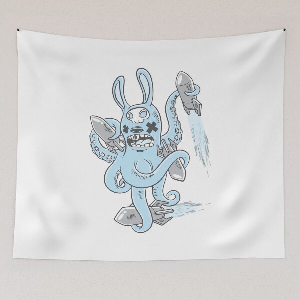 Item preview, Octopus With Bunny Ears Holding Rockets designed and sold by Artistic Prints.