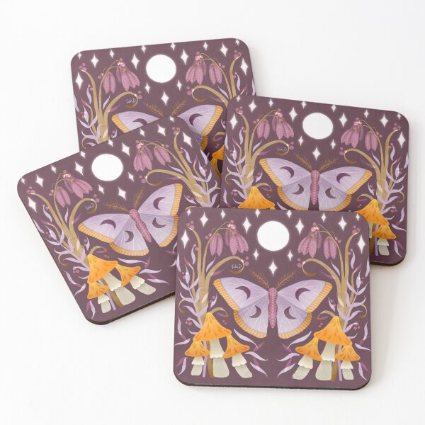 Item preview, Purple moth with flowers, mushrooms, moon and stars designed and sold by Vicki Dunlop.