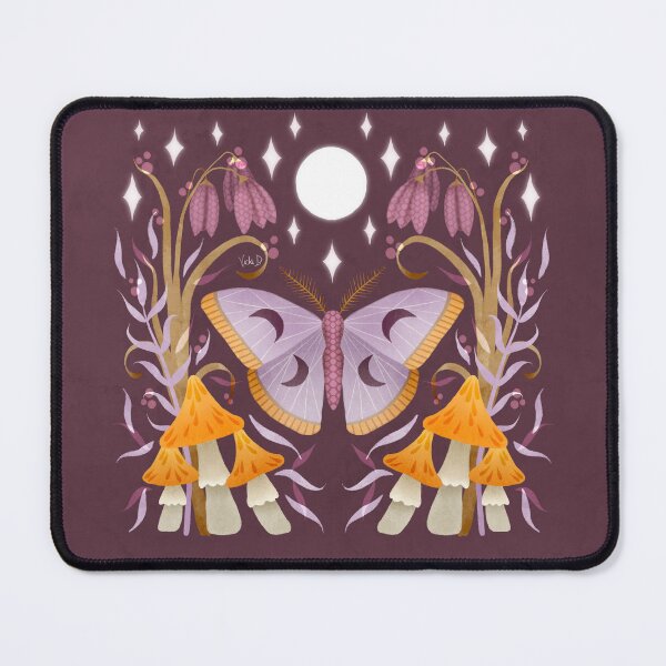 Item preview, Purple moth with flowers, mushrooms, moon and stars designed and sold by Vicki Dunlop.