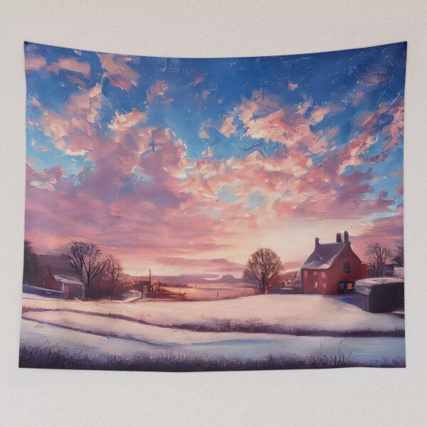 Item preview, oil painting of an English village covered in snow at sunrise designed and sold by Paintings By Simon .