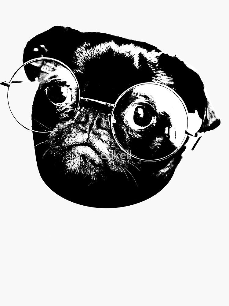 "Dog with glasses Black and white dog with glasses" Sticker for Sale