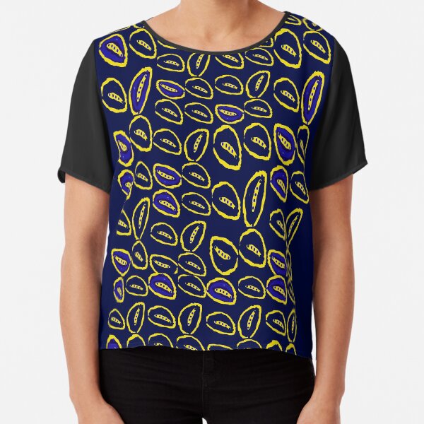 Yellow seed blue pattern Chiffon Top