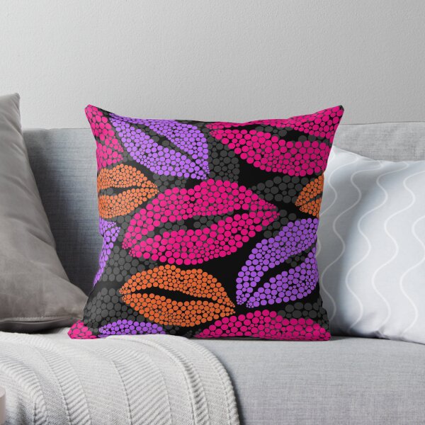 Luscious Lips In Pink Purple And Orange Pattern Throw Pillow