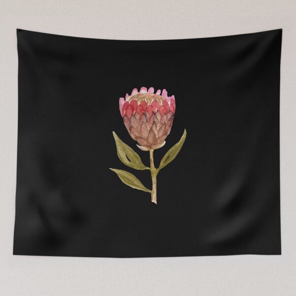 Item preview, Watercolor protea illustration on black background  designed and sold by Yana Mustafina | Boho Soulful Designs.