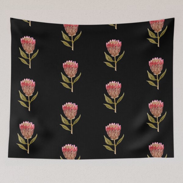 Item preview, Seamless black pattern protea watercolor illustration designed and sold by Yana Mustafina | Boho Soulful Designs.
