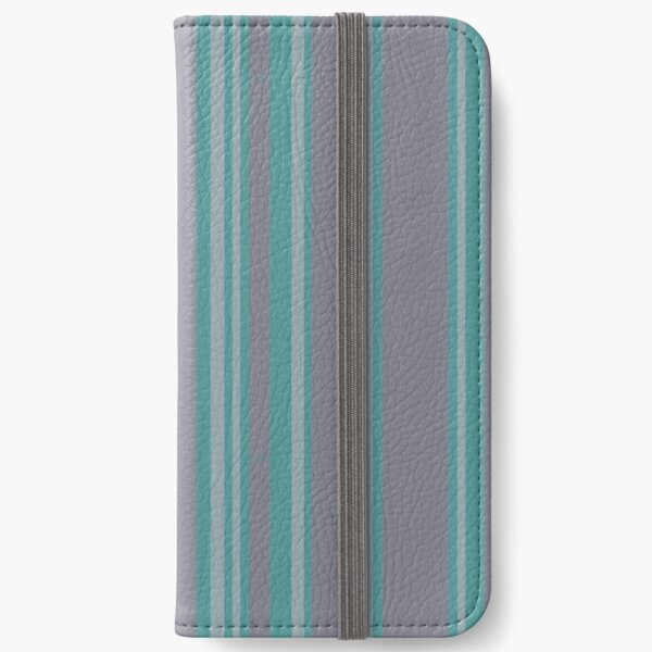 Turquoise gray awning stripe pattern iPhone Wallet