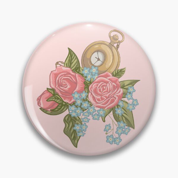 Item preview, Pocketwatch, Rose, and Forget-me-not Bouquet on Misty Pink designed and sold by DoodleTrees.
