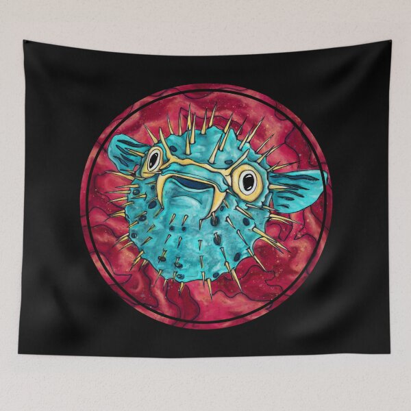 Item preview, Funny pufferfish with bold colors, cute japanese fugu fish designed and sold by NadiaChevrel.