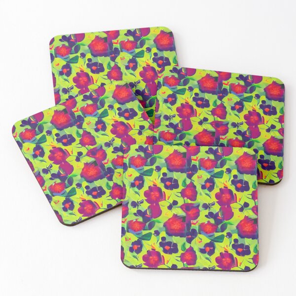 Item preview, Purple, orange flower patterns and green background designed and sold by ArteEterno.