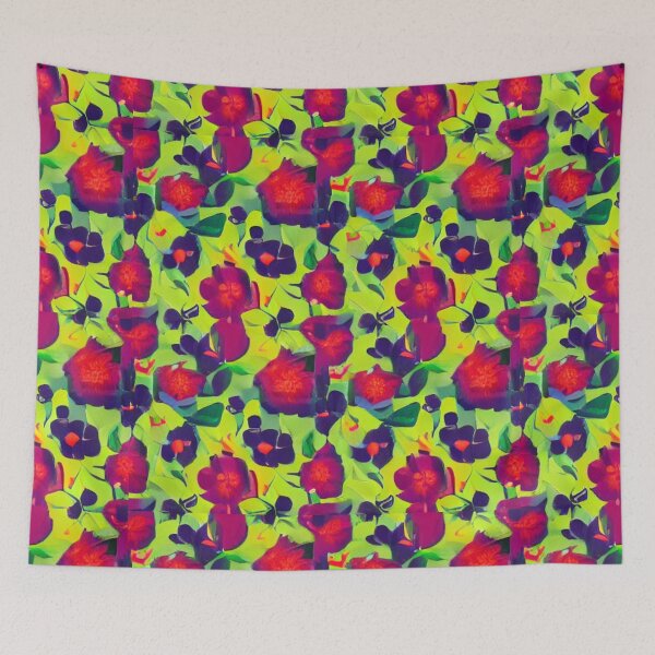 Item preview, Purple, orange flower patterns and green background designed and sold by ArteEterno.