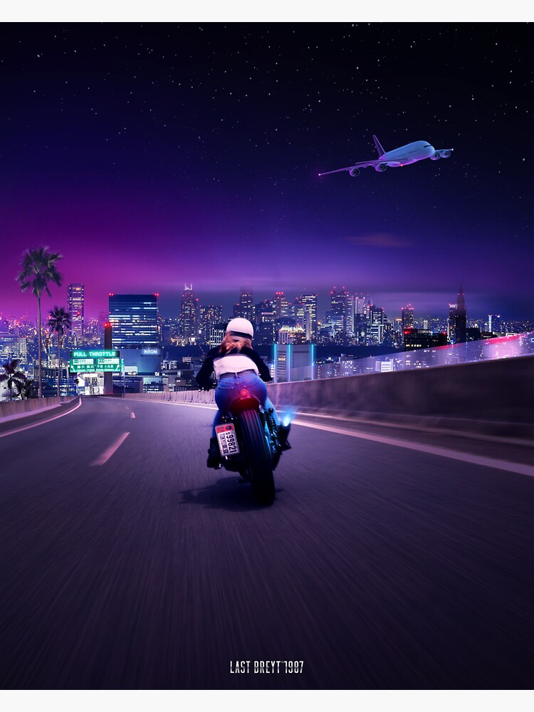 Thumbnail 3 of 3, Sticker, Biker runs through the Tokyo highway outrun synthwave designed and sold by lastbreyt1987.