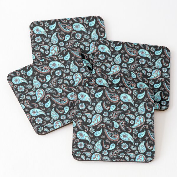 Item preview, Paisley abstract floral pattern vintage seamless in oriental style. turquoise stripes on a black background designed and sold by shirtmate.