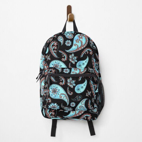 Item preview, Paisley abstract floral pattern vintage seamless in oriental style. turquoise stripes on a black background designed and sold by shirtmate.