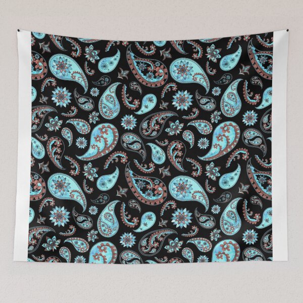 Item preview, Paisley abstract floral pattern vintage seamless in oriental style. turquoise stripes on a black background designed and sold by shirtmate.