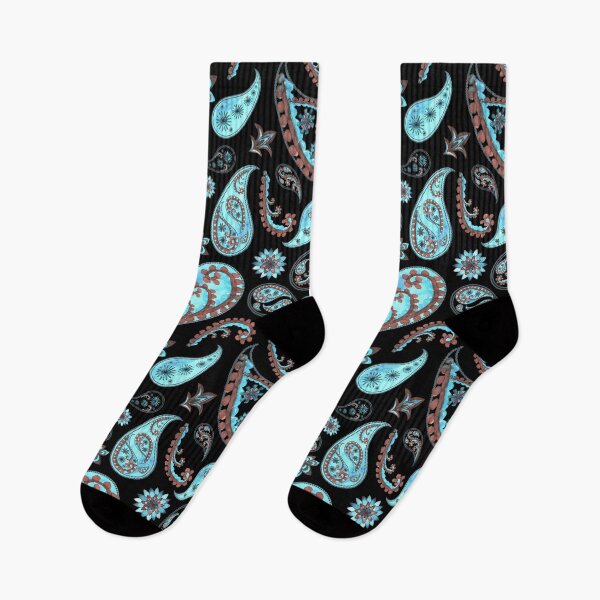 Item preview, Paisley abstract floral pattern vintage seamless in oriental style. turquoise stripes on a black background designed and sold by shirtmate.