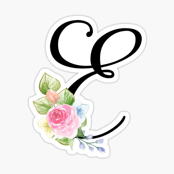 Floral Monogram Fancy Script Letter E Sticker