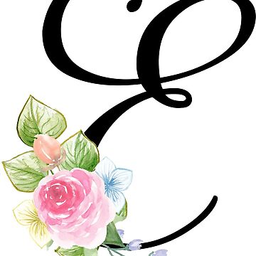 Artwork thumbnail, Floral Monogram Fancy Script Letter E by Grafixmom