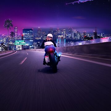 Artwork thumbnail, Biker runs through the Tokyo highway outrun synthwave by lastbreyt1987
