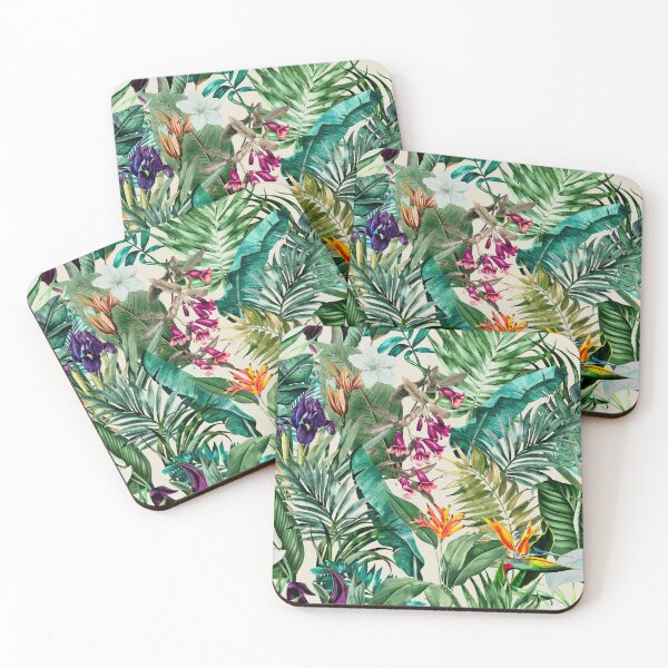 Item preview, Exotic tropical blooming foliage, leaves and flowers tropical pattern, botanical illustration, beige floral illustration   designed and sold by ZeinabTaha.