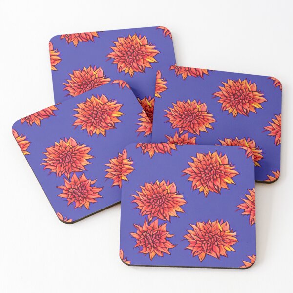 Item preview, Orange flower patterns and blue background designed and sold by ArteEterno.