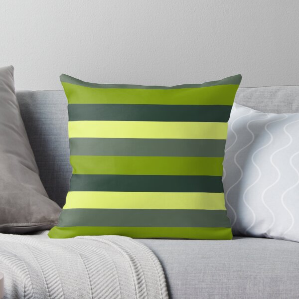 Green stripe monochromatic color block stripe pattern Throw Pillow
