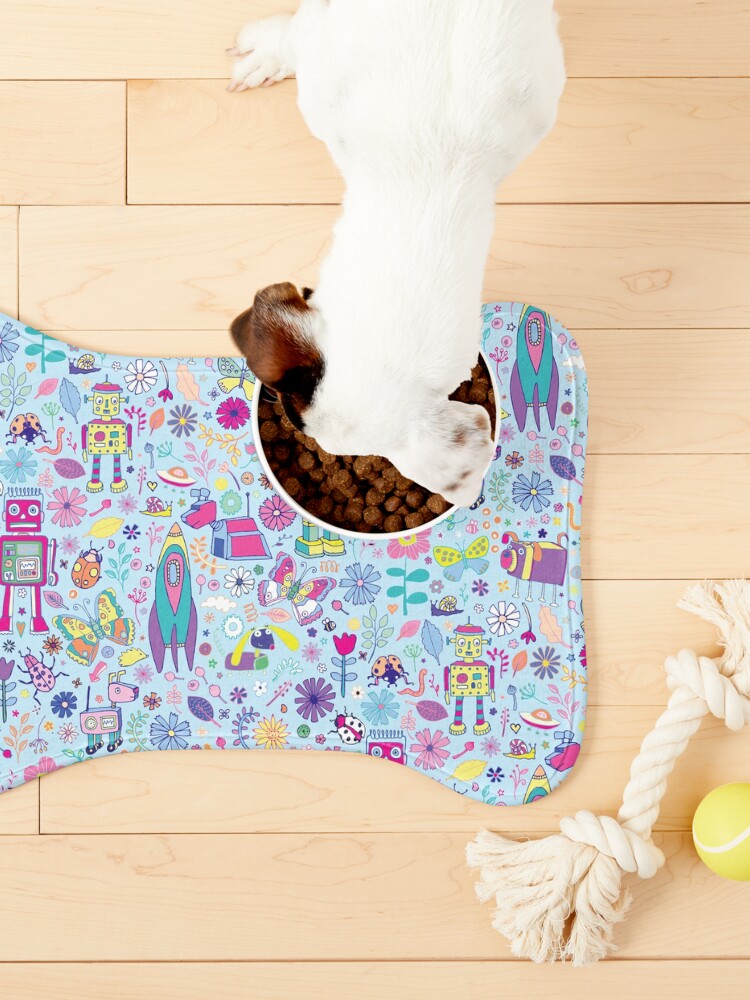 Alternate view of Electric Dreams - fun floral robot pattern by Cecca Designs Pet Mat