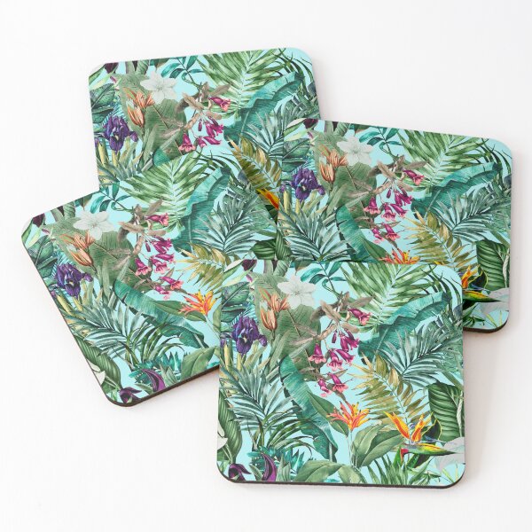 Item preview, Exotic tropical blooming foliage, leaves and flowers tropical pattern, botanical illustration, blue floral illustration   designed and sold by ZeinabTaha.